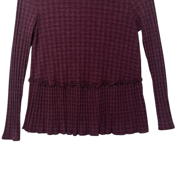 Altar'd State Tunic Blouse Size L Maroon Peplum Hem Checkered Knit Boho Top A&M - Picture 5 of 11